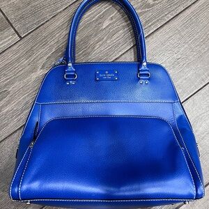 kate spade Electric Blue Leather Satchel with White Stitching
